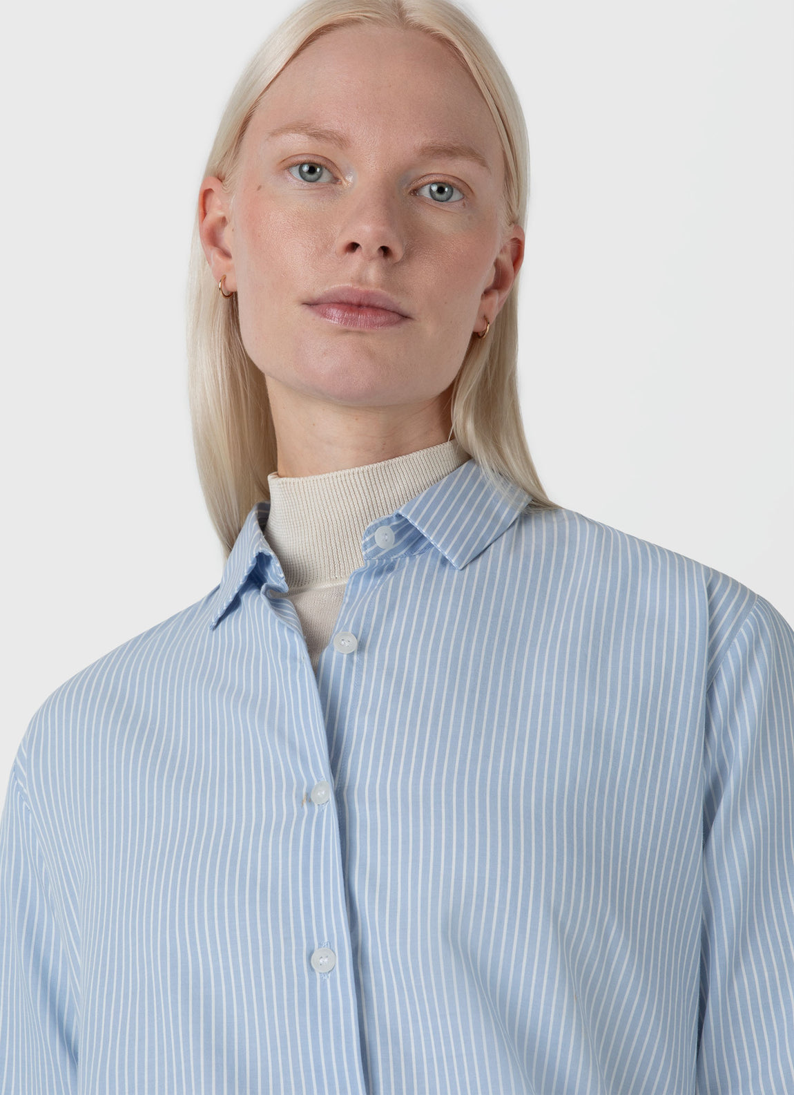 Women's Cotton Shirt in Light Blue/White