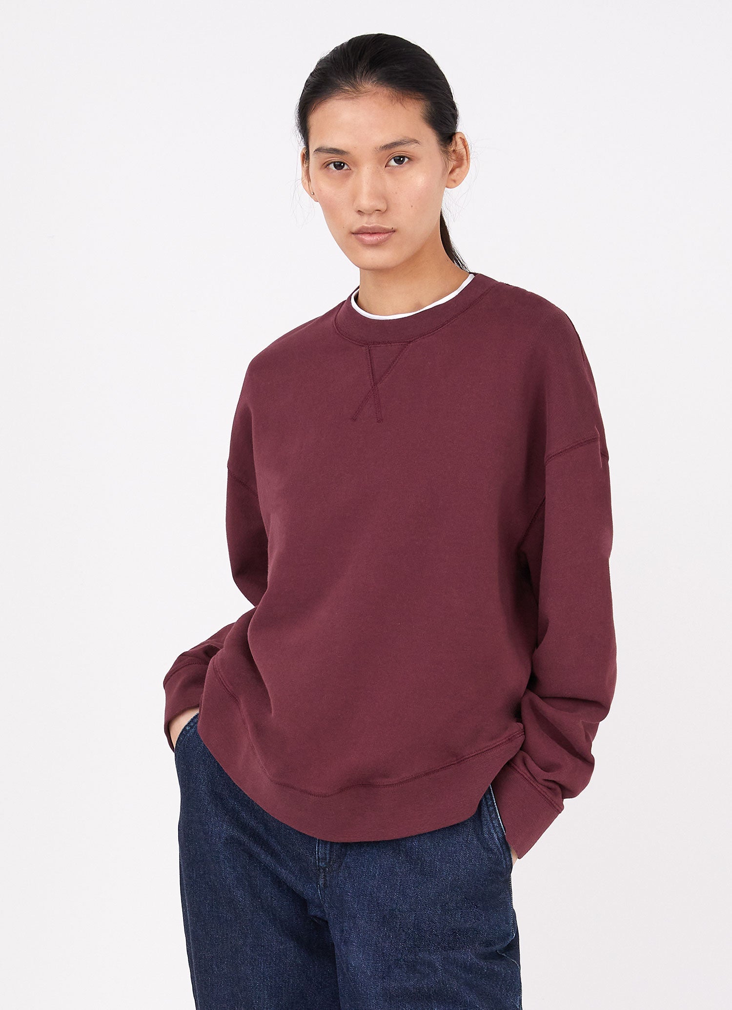 Women's Relaxed Loopback Sweatshirt in Port | Sunspel