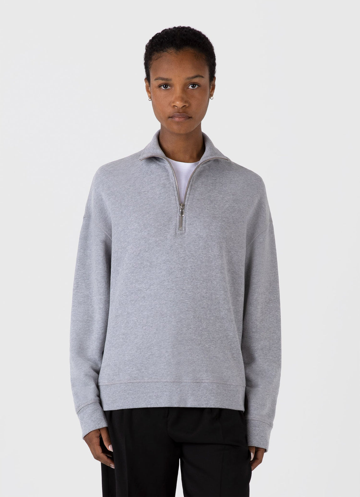 Women's Half Zip Loopback Sweatshirt in Grey Melange