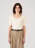 Women's Stretch Cotton Scoop Top in Ecru