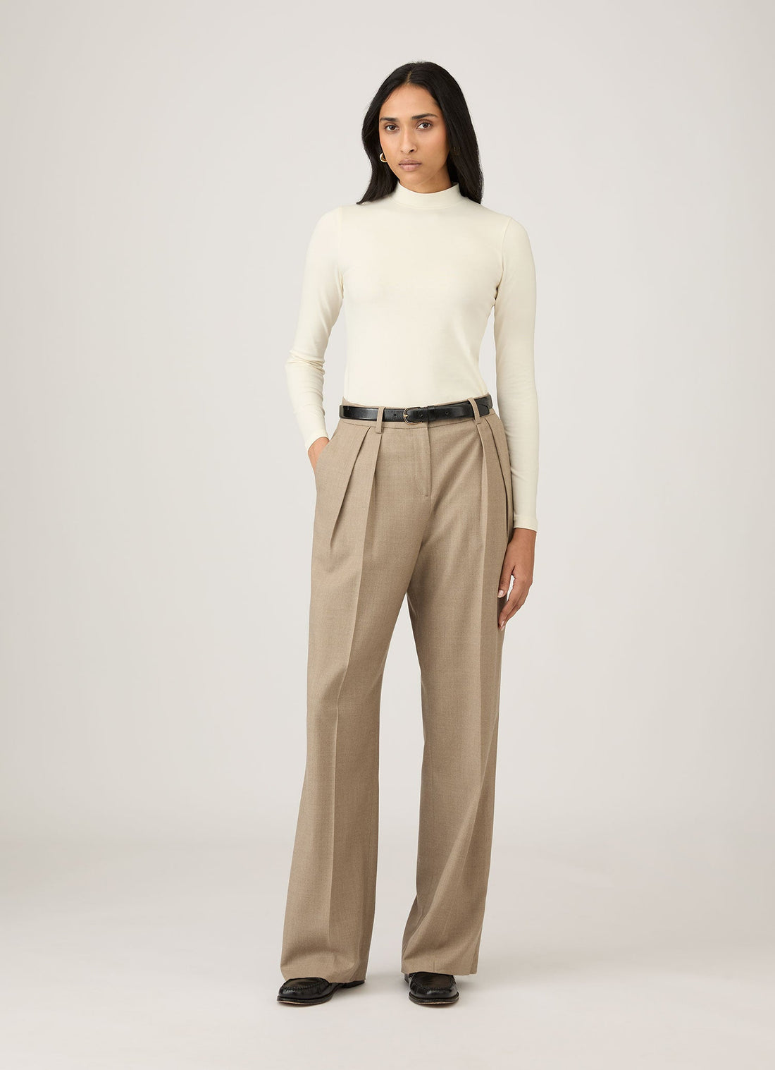 Women's Stretch Cotton Mock Neck Top in Ecru