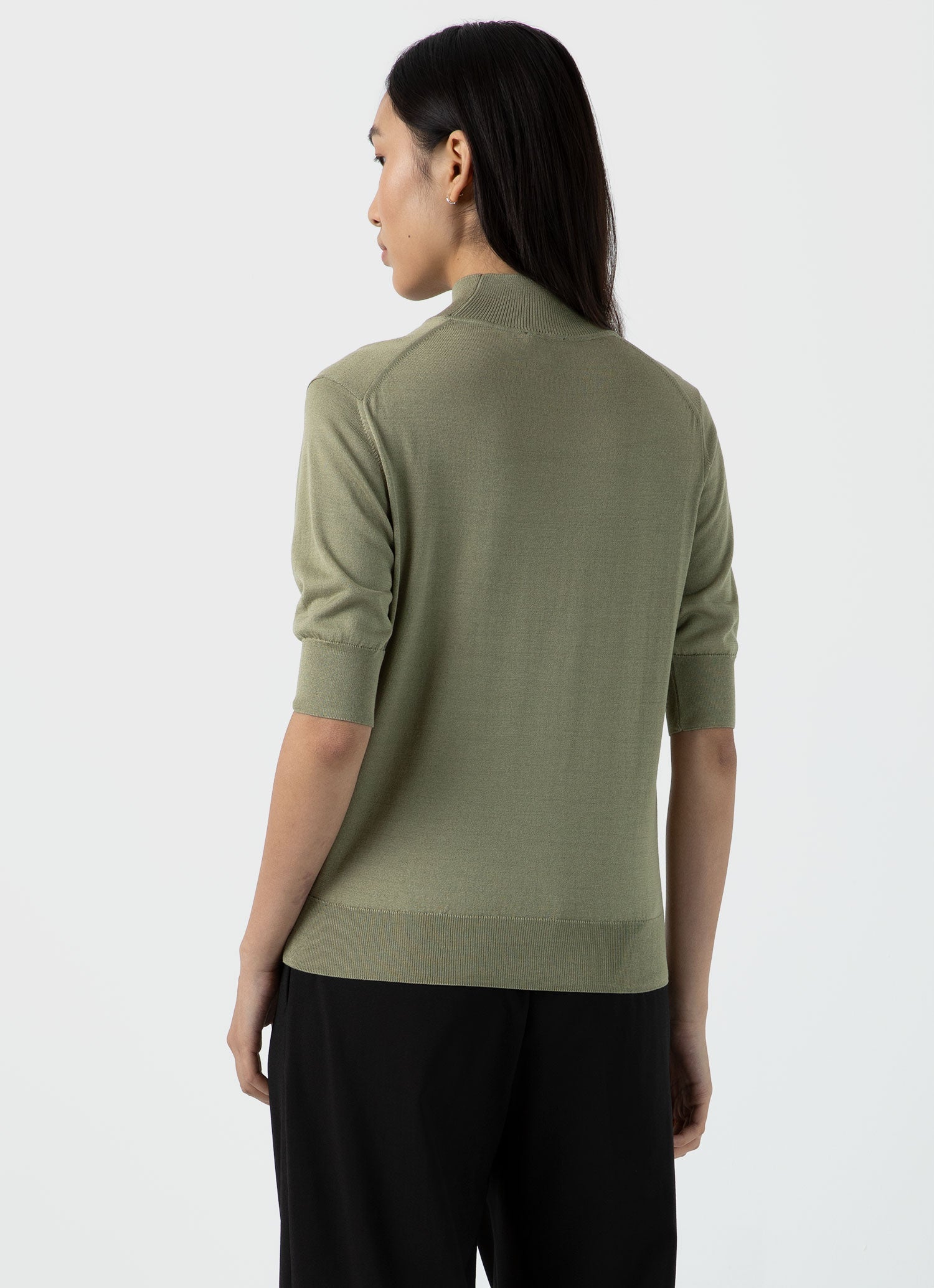 Women's Mulberry Silk Mock Neck Top in Pale Khaki