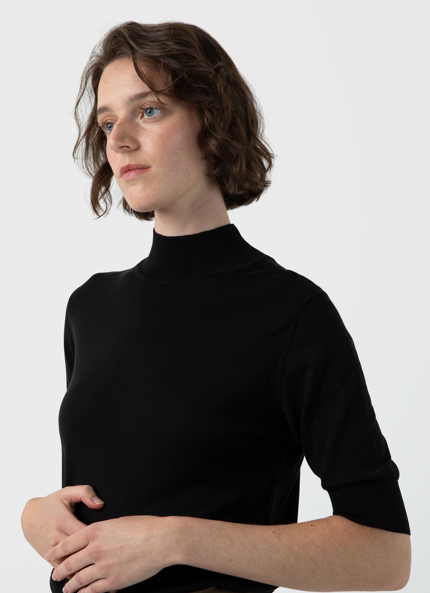 Women's Mulberry Silk Mock Neck Top in Black