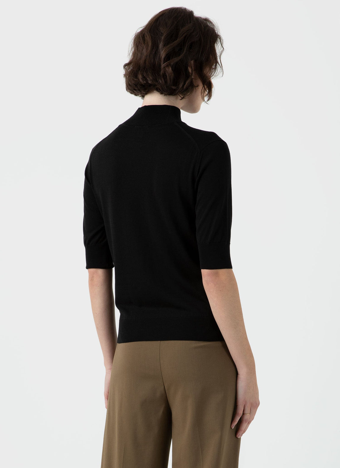 Women's Mulberry Silk Mock Neck Top in Black