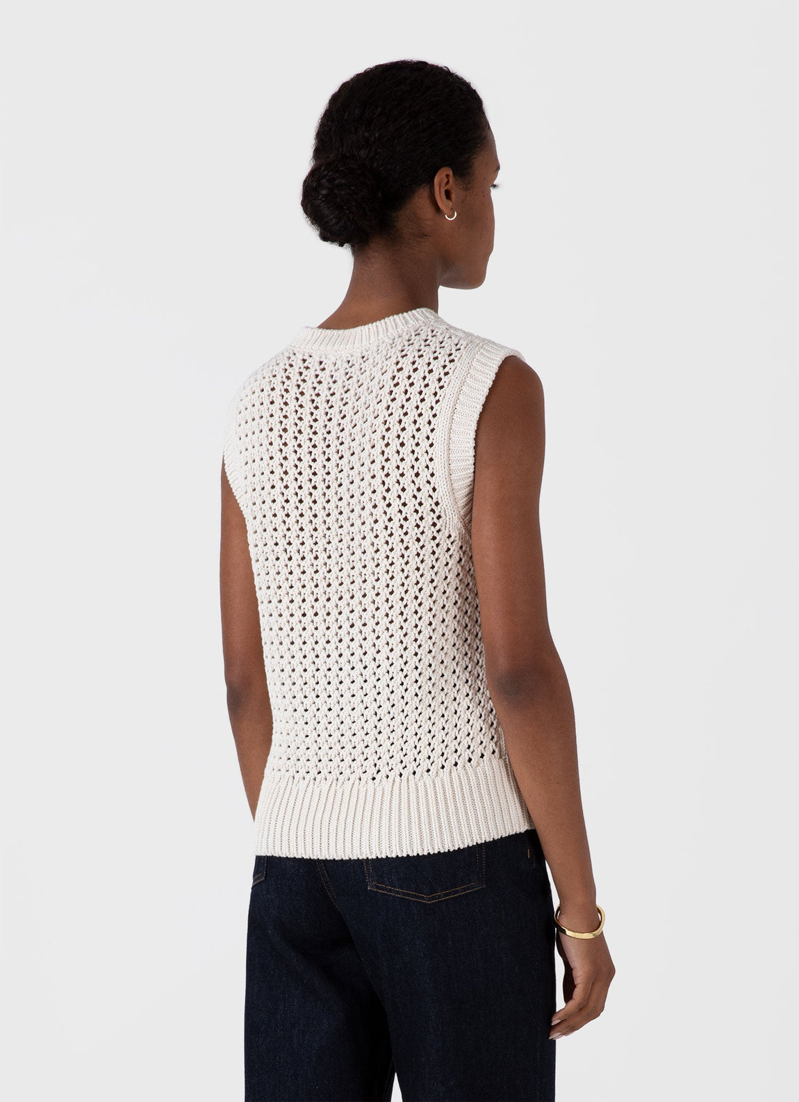 Women's Chunky Cotton Stitch Vest in Ecru