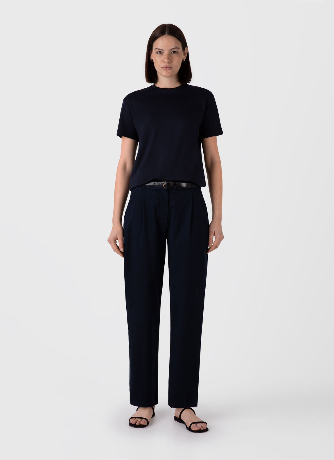 Women's Pleated Chino in Midnight Navy