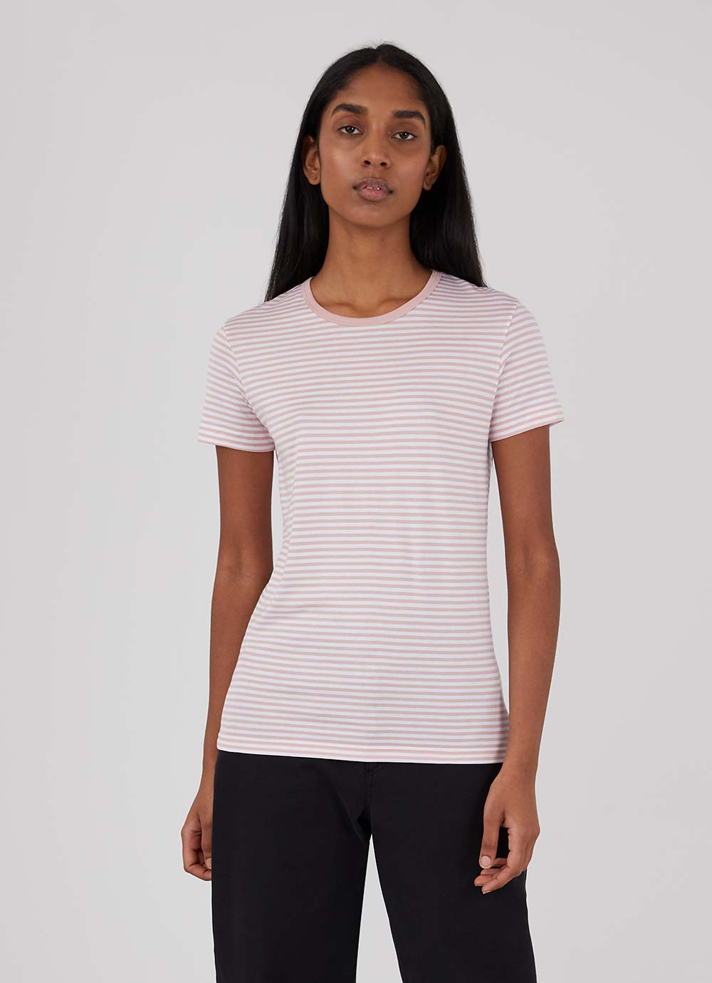 Women's Classic T-shirt in Dusty Pink/White English Stripe