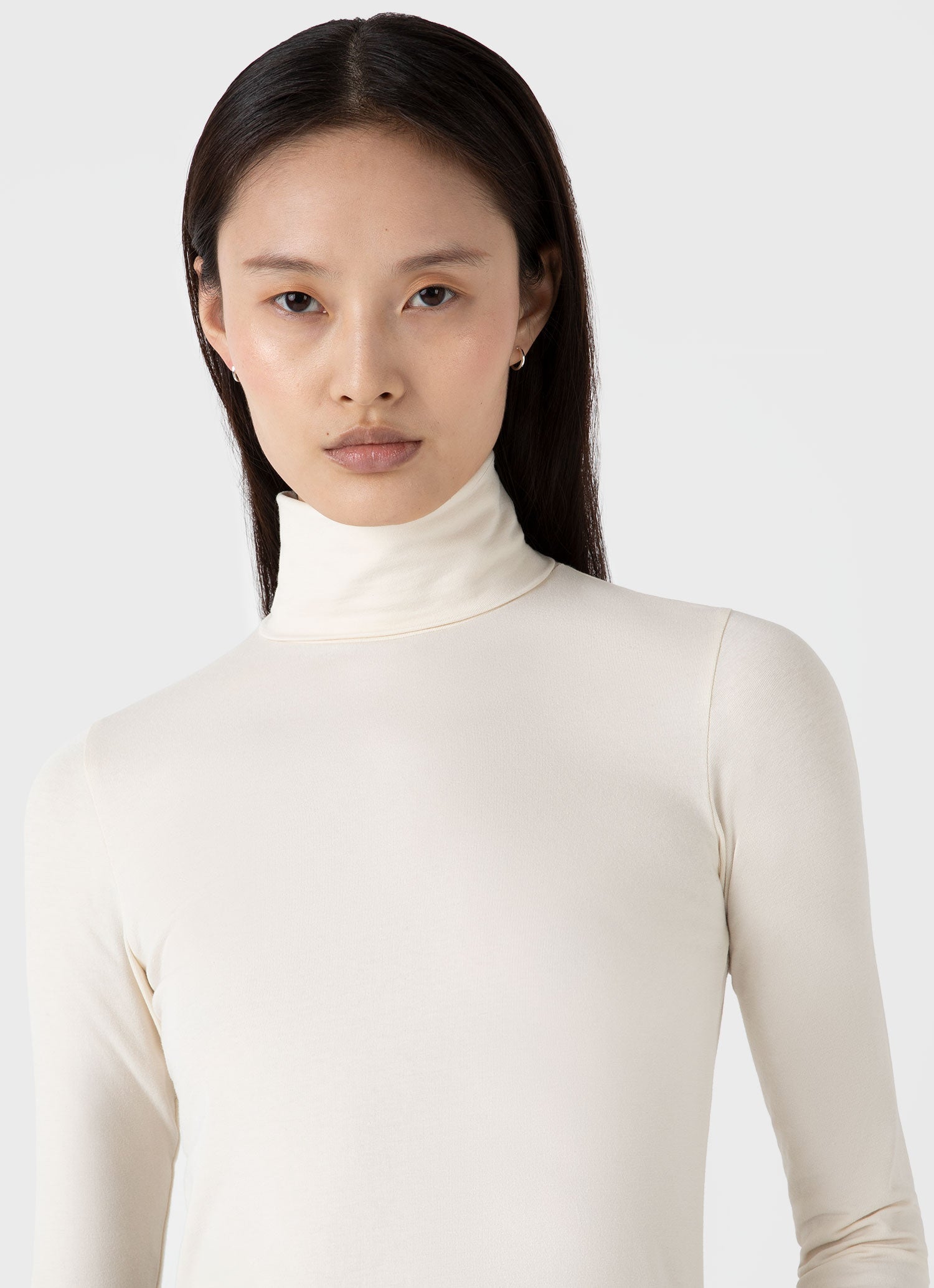 Women's Long Sleeve Roll Neck Top in Ecru