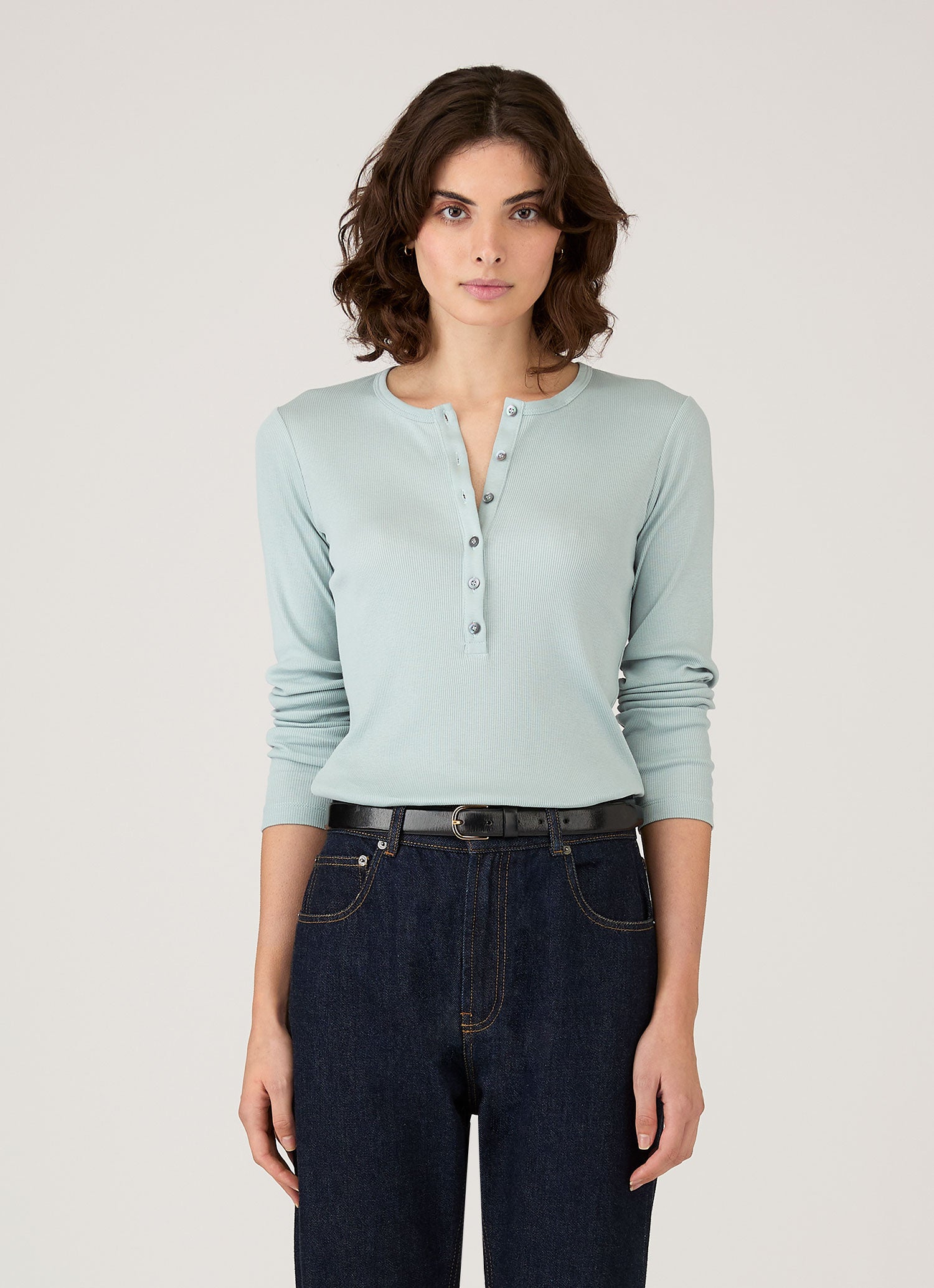 Women's Ribbed Henley in Peppermint