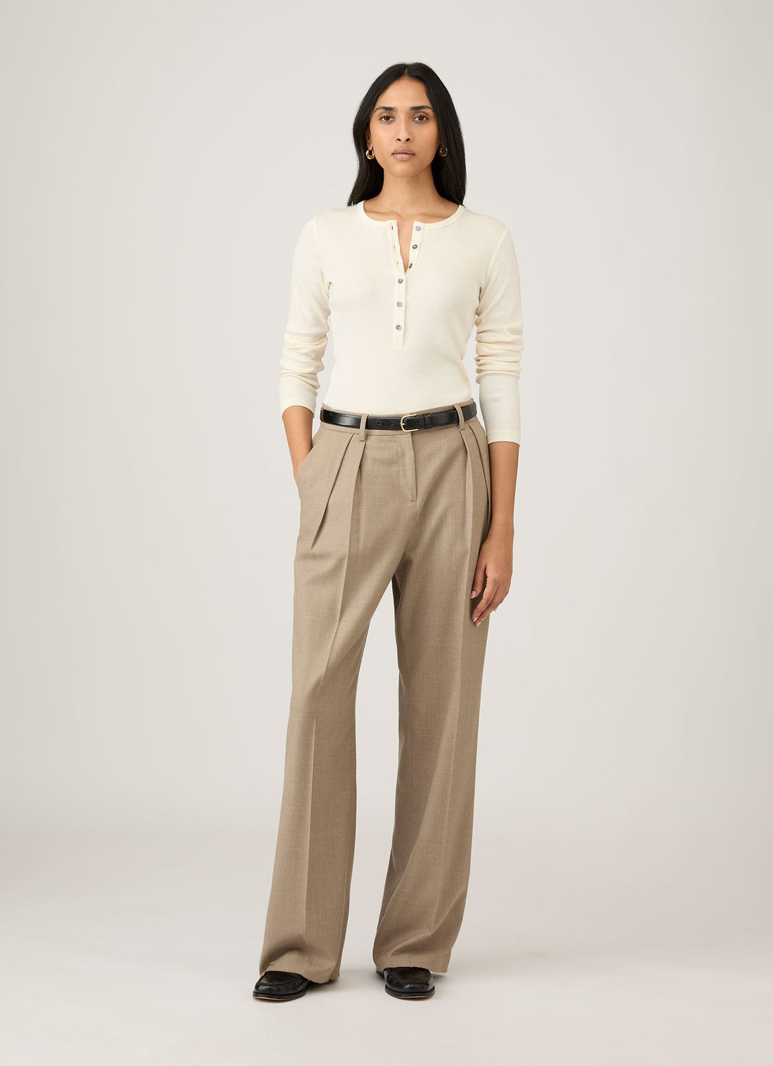 Women's Ribbed Henley in Ecru