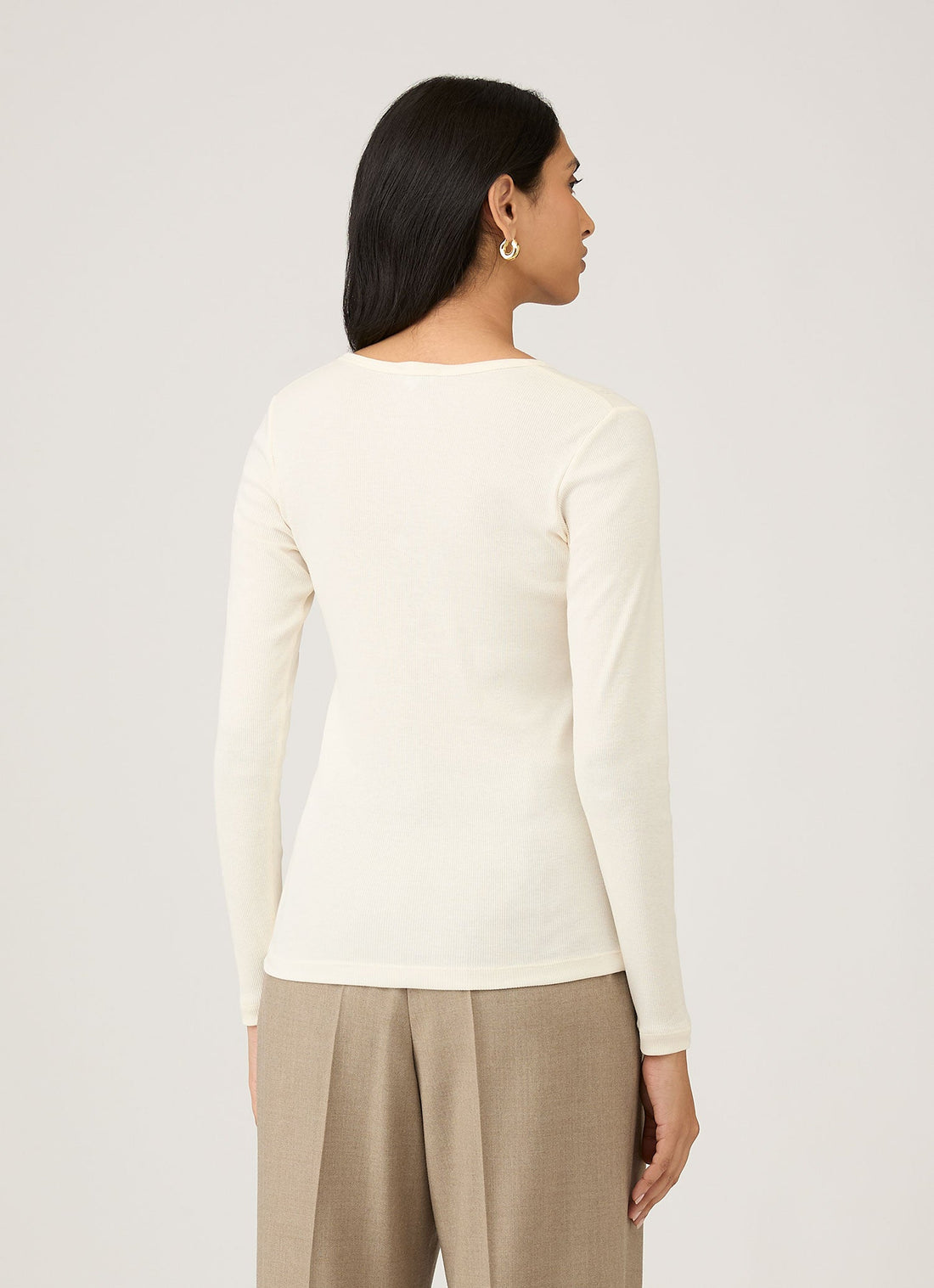 Women's Ribbed Henley in Ecru