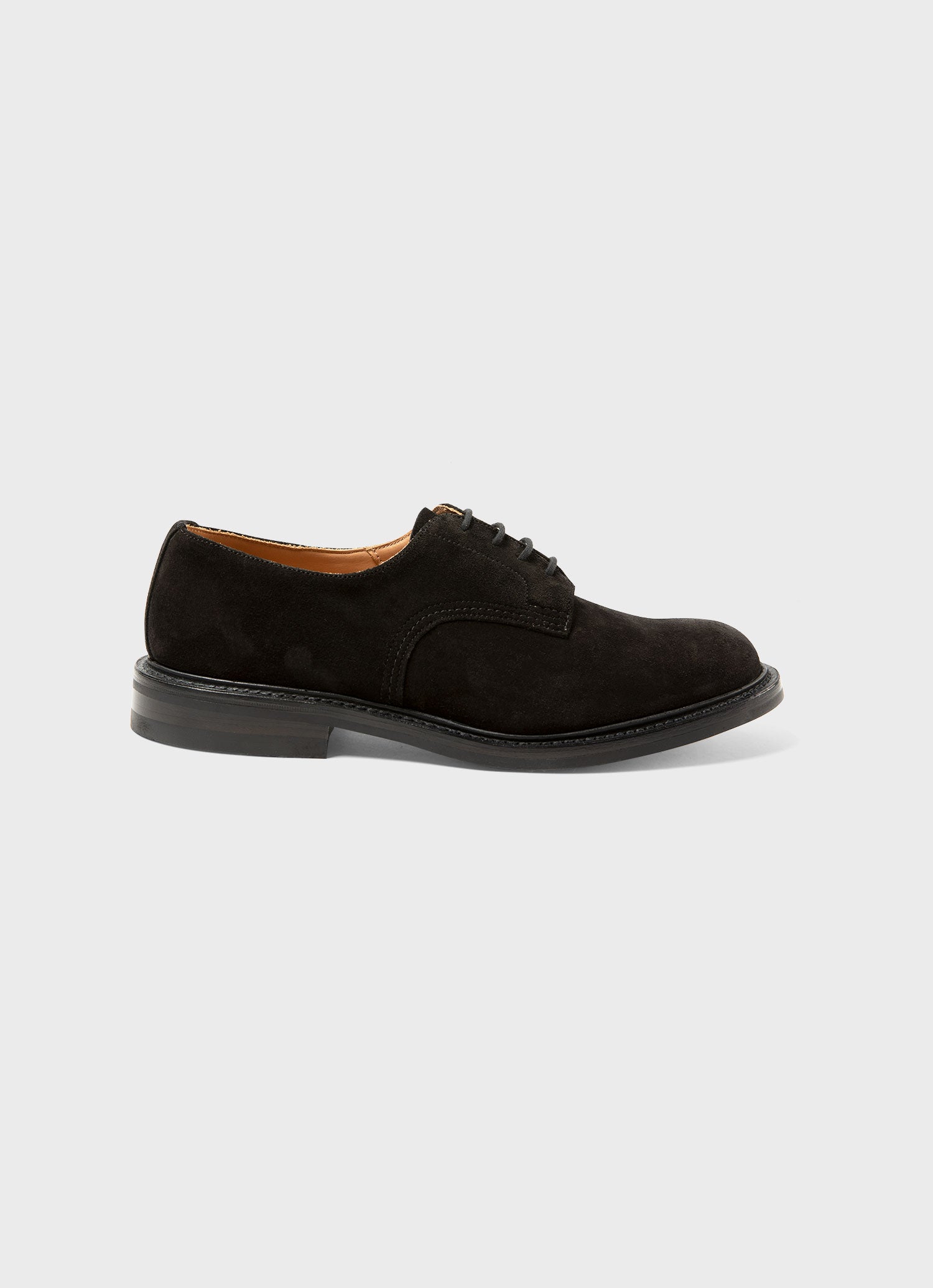 Men's Trickers Suede Derby Shoe in Black | Sunspel