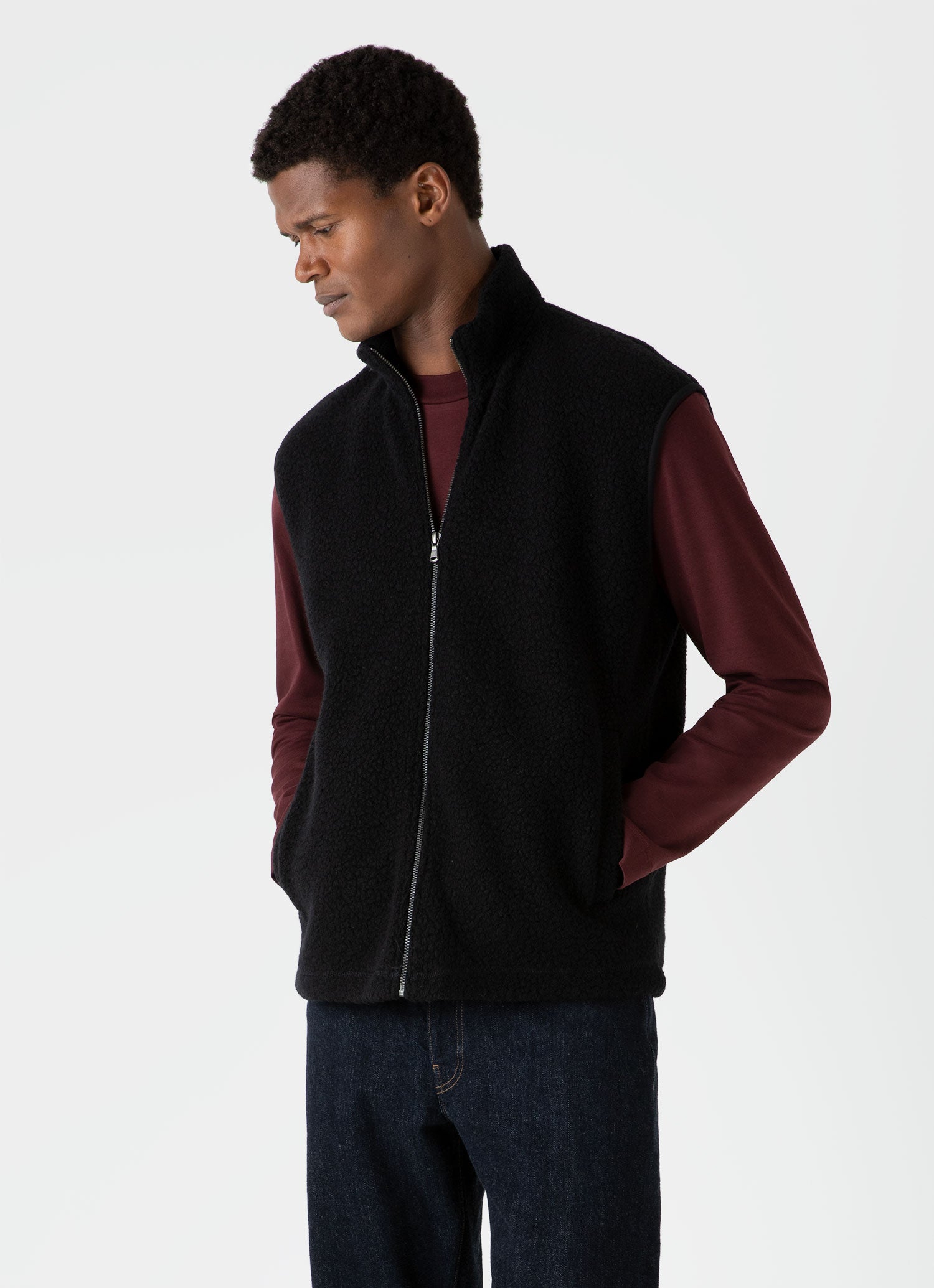 Men's Wool Fleece Gilet in Black