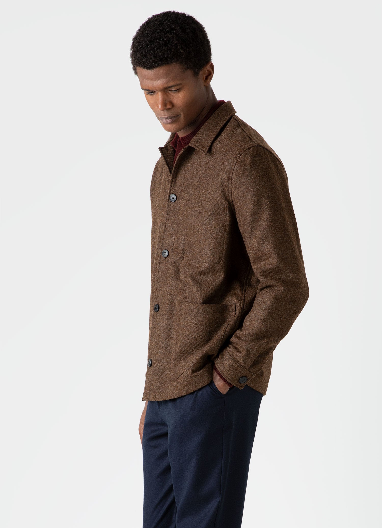 Men's Wool Twin Pocket Jacket in Mid Brown Melange