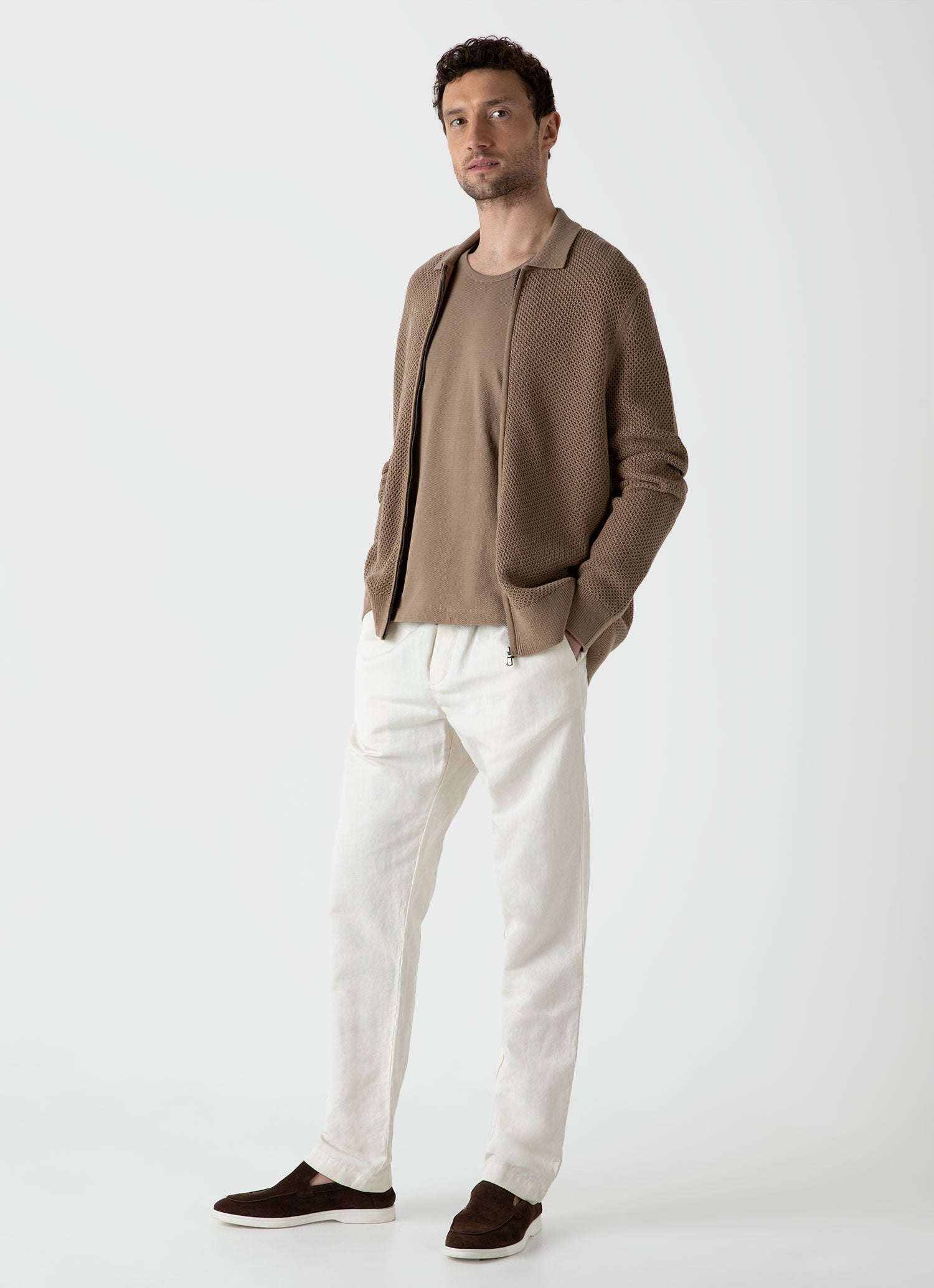 Men's Mr Porter Mesh Knit Jacket in Oat