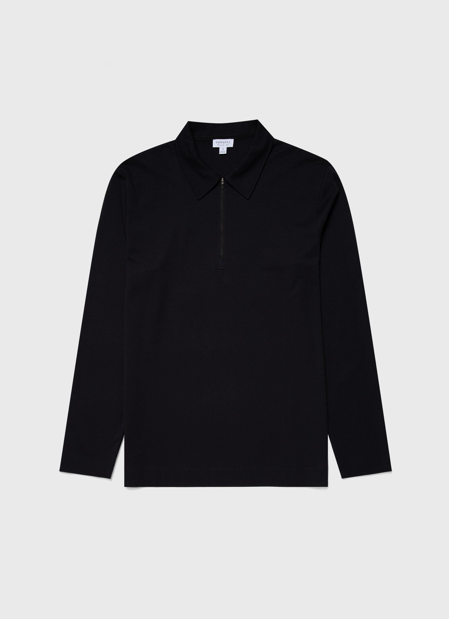Men's Brushed Cotton Long Sleeve Polo Shirt in Black