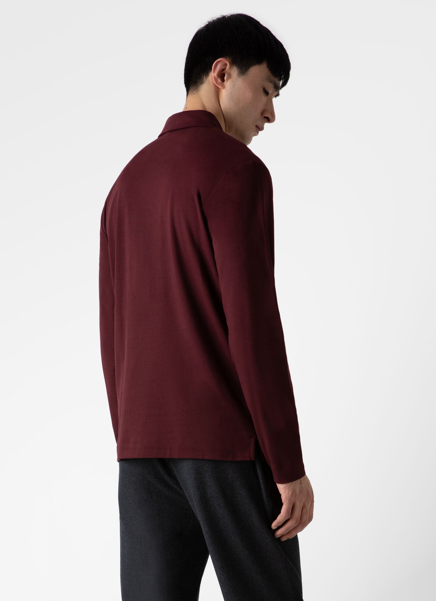 Men's Brushed Cotton Long Sleeve Polo Shirt in Maroon