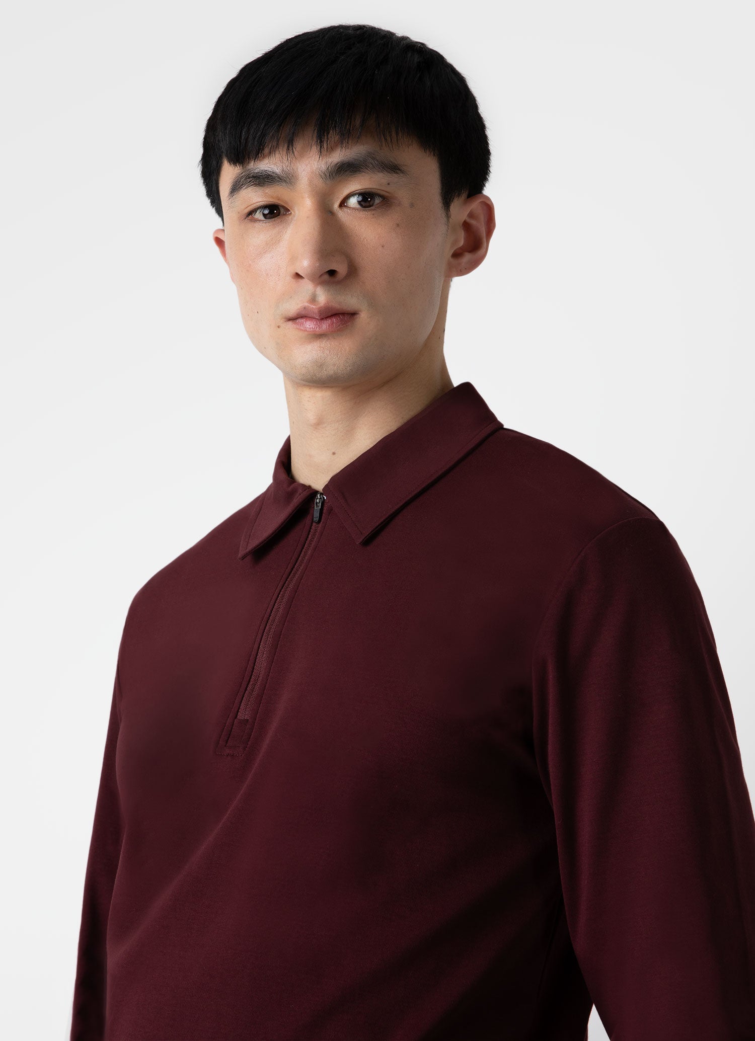 Men's Brushed Cotton Long Sleeve Polo Shirt in Maroon