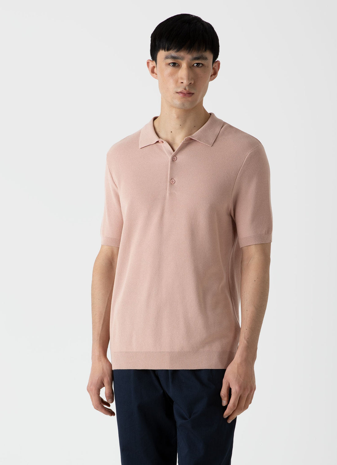 Men's Knit Polo Shirt in Shell Pink