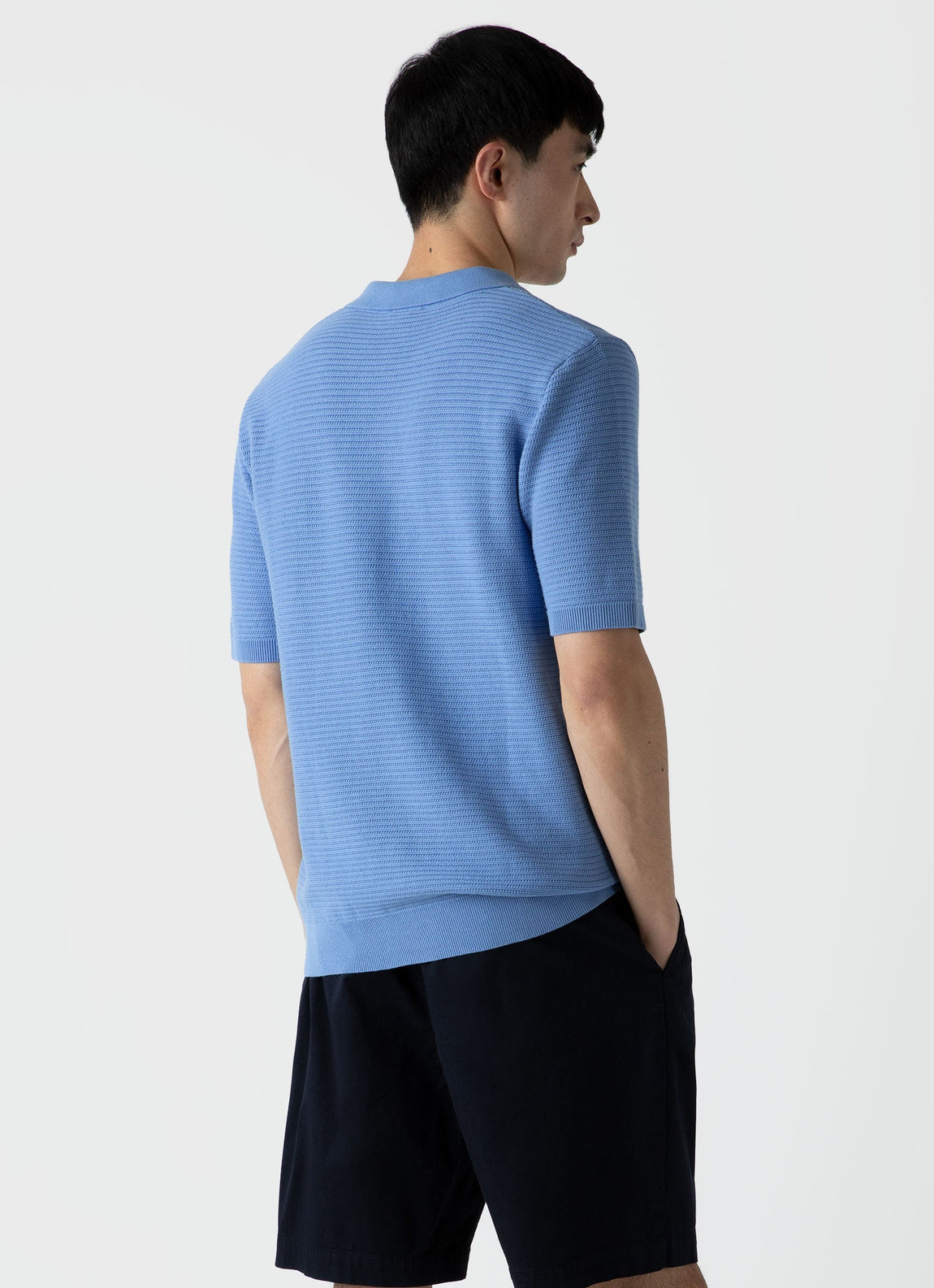 Men's Open Textured Polo Shirt in Cool Blue