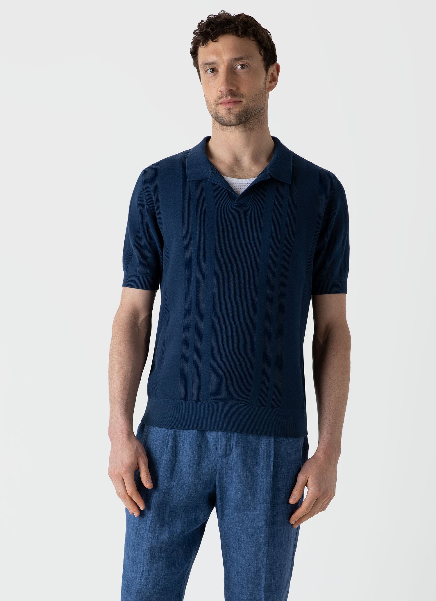 Men's Rib Knit Polo Shirt in Coast