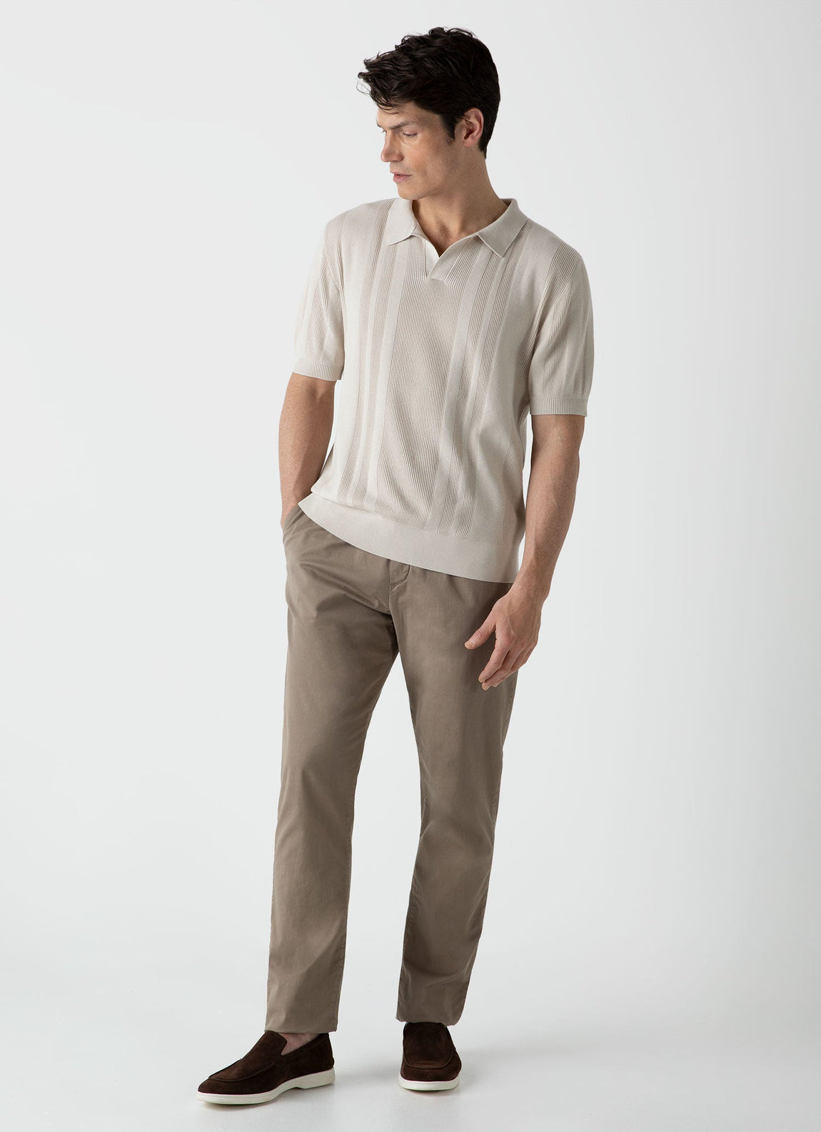 Men's Rib Knit Polo Shirt in Beige