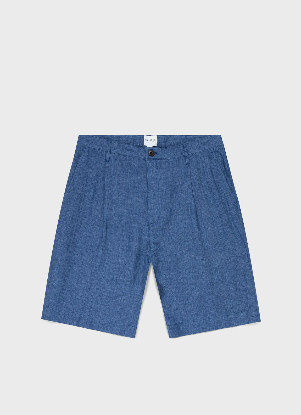 Men's Pleated Linen Short in Blue Melange