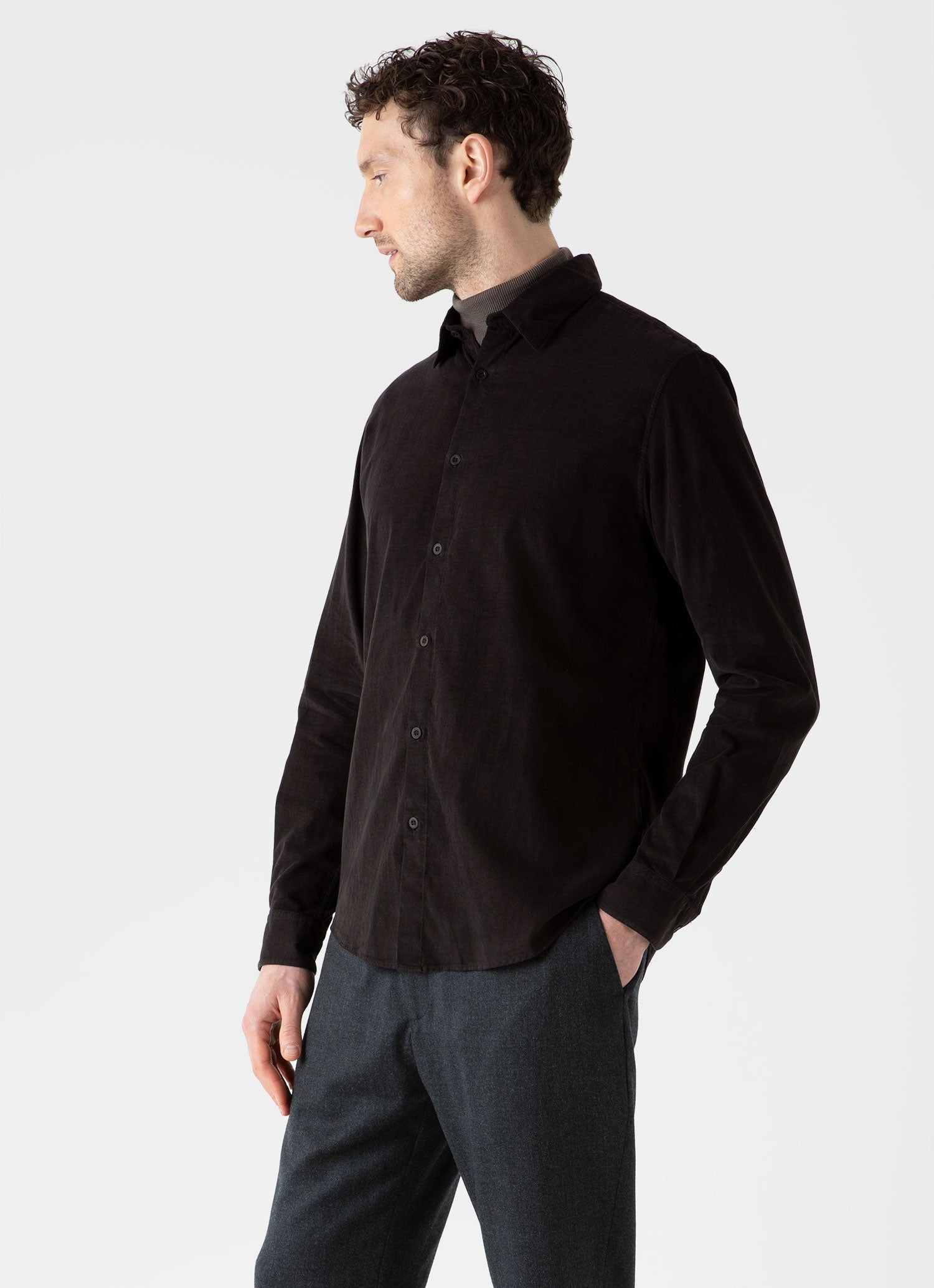 Men's Fine Cord Shirt in Coffee