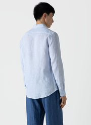 Men's Linen Shirt in Cool Blue Micro Stripe