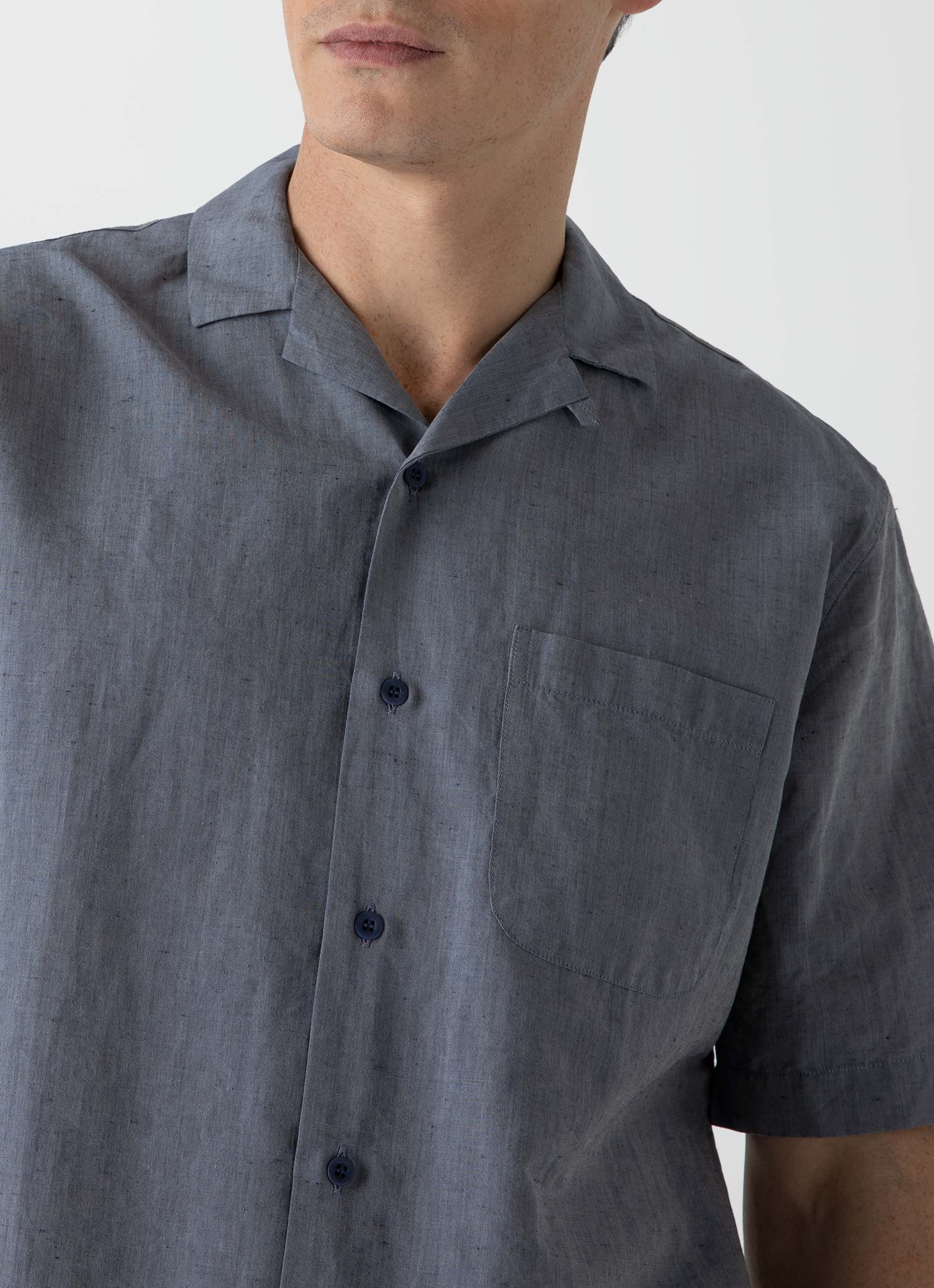 Men's Cotton Linen Shirt in Light Navy Melange