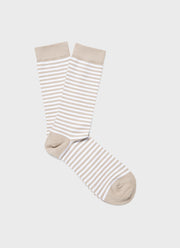 Men's Cotton Socks in White/Light Sand English Stripe