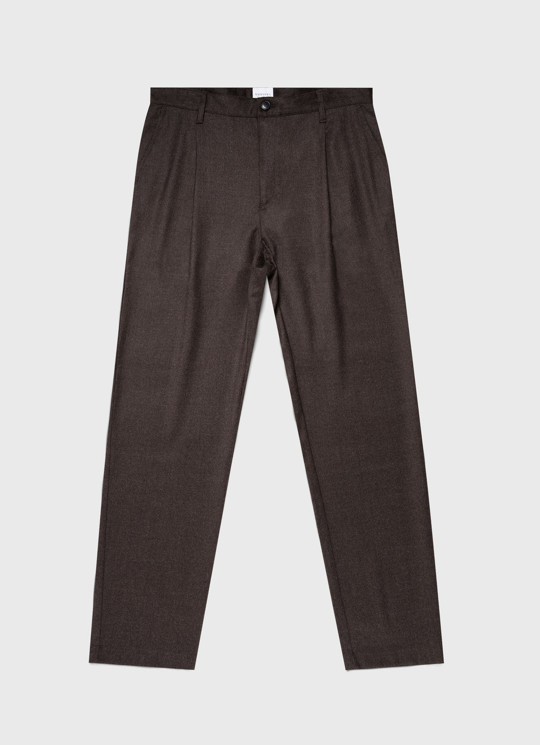 Men's Pleated Wool Flannel Trouser in Dark Brown Melange