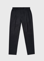 Men's Pleated Wool Flannel Trouser in Charcoal Melange