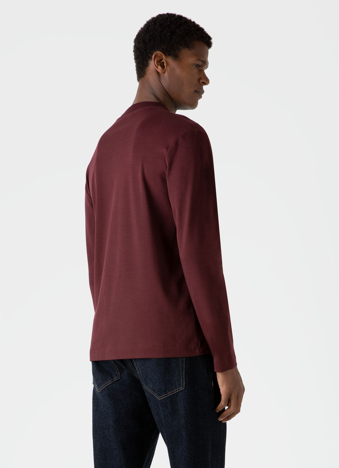Men's Brushed Cotton Long Sleeve T-shirt in Maroon