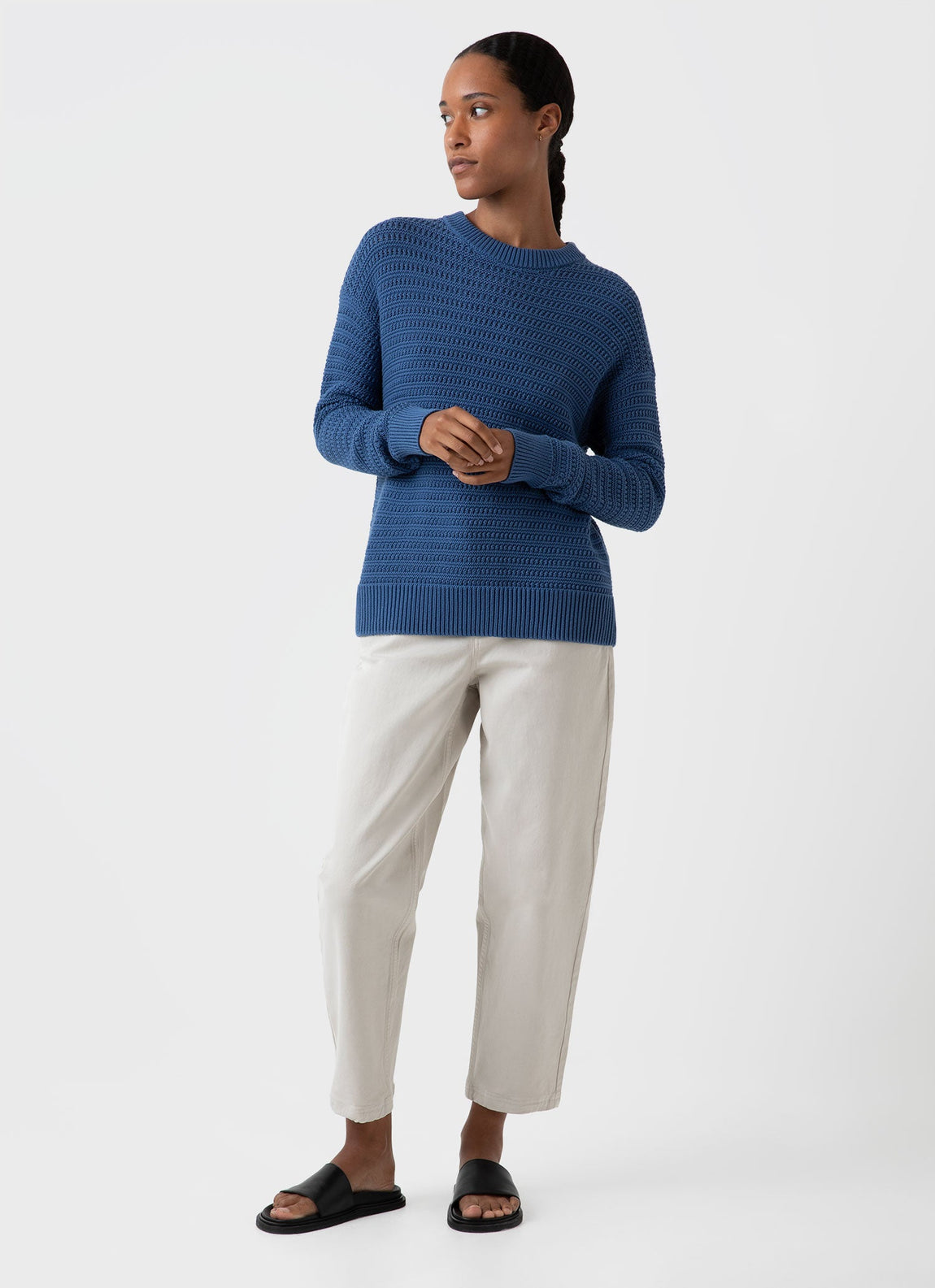 Women's Chunky Textured Jumper in Bluestone