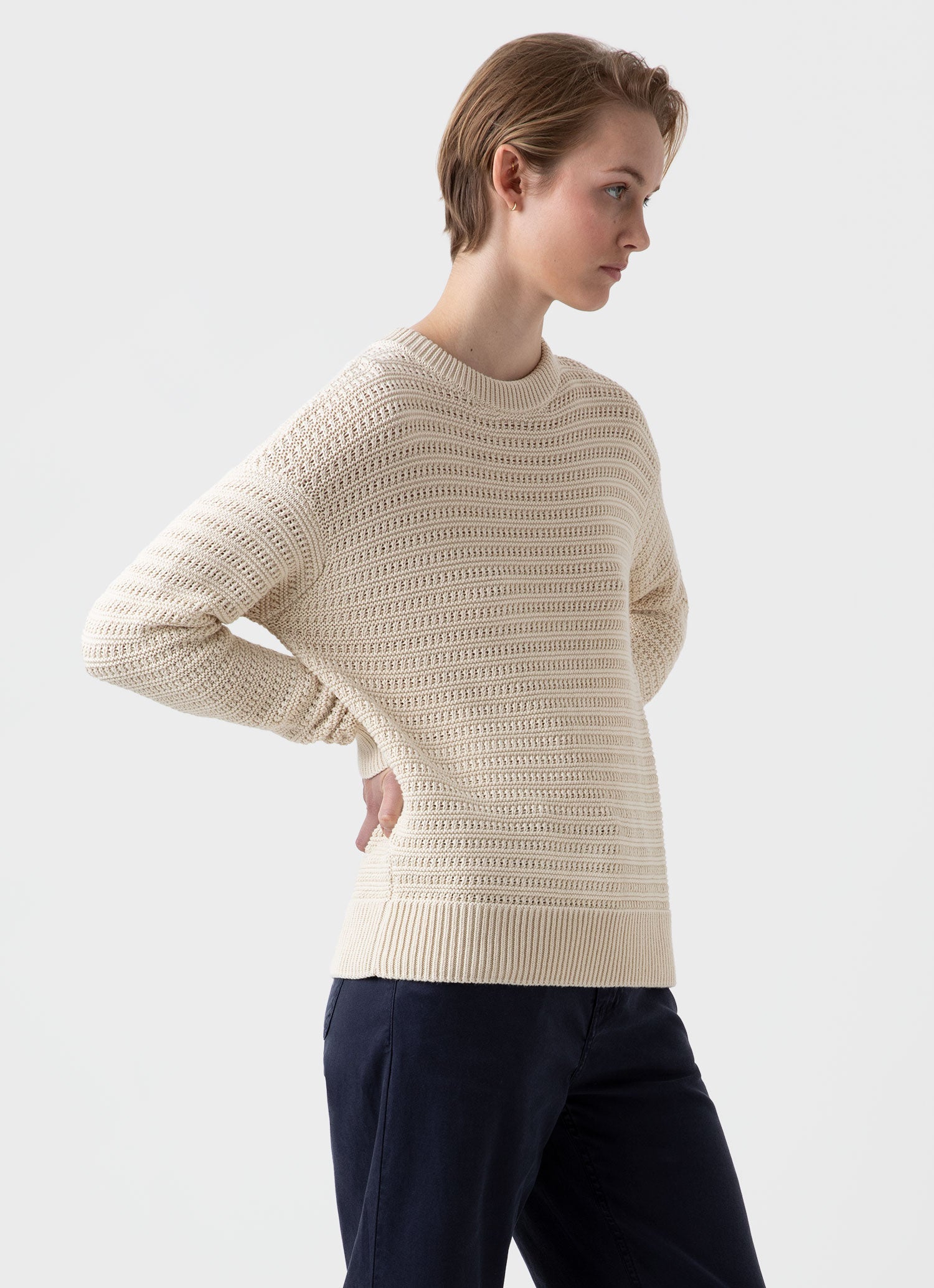 Women's Chunky Textured Jumper in Ecru