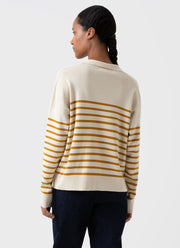 Women's Open Neck Jumper in Ecru/Cider Breton Stripe