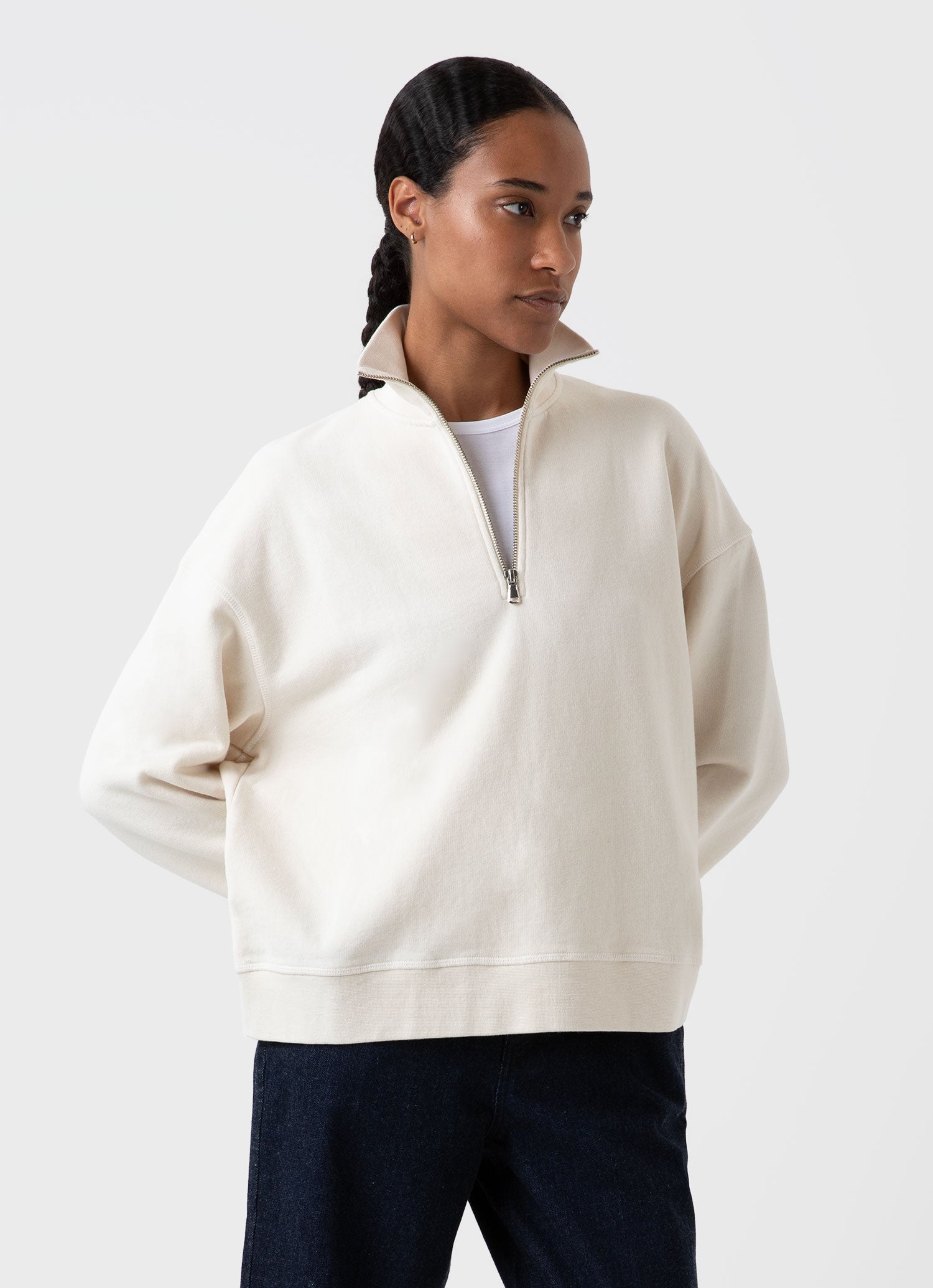 Undyed Half Zip Loopback Sweatshirt