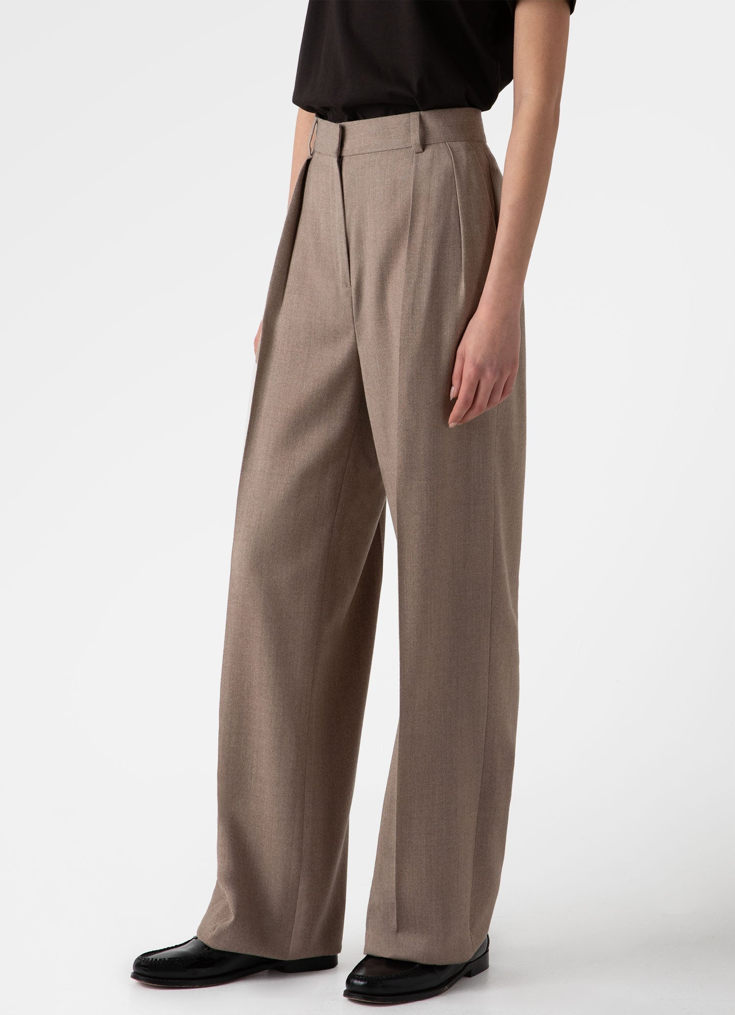 Reiss Petite Valeria Wool Blend Flannel Wide Leg Trousers, Grey at John  Lewis & Partners