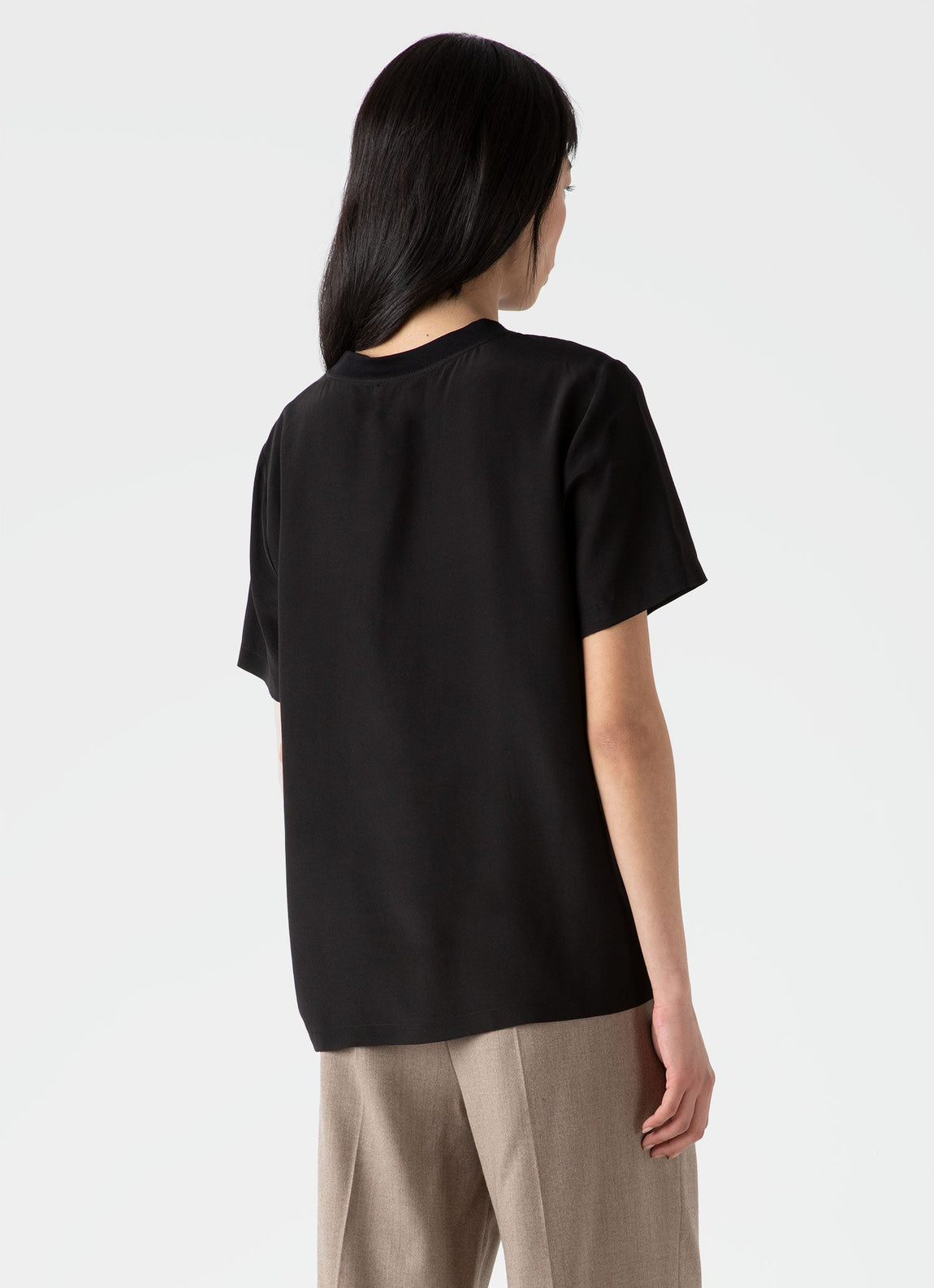 Women's Woven Silk T-shirt in Black